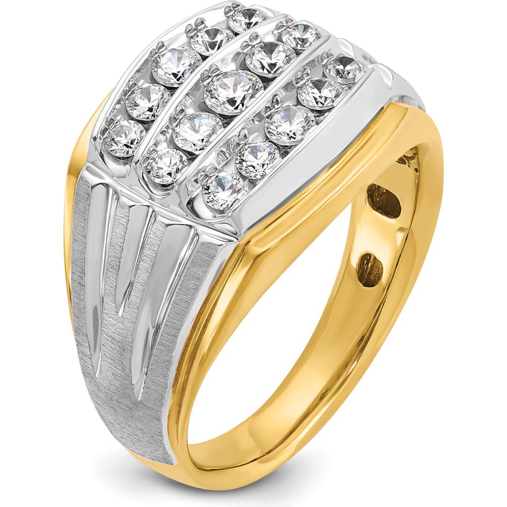 14K Two-Tone Men's Polished Satin and Grooved 3-Row 1 Carat AA Quality Diamond Ring by IBGoodman