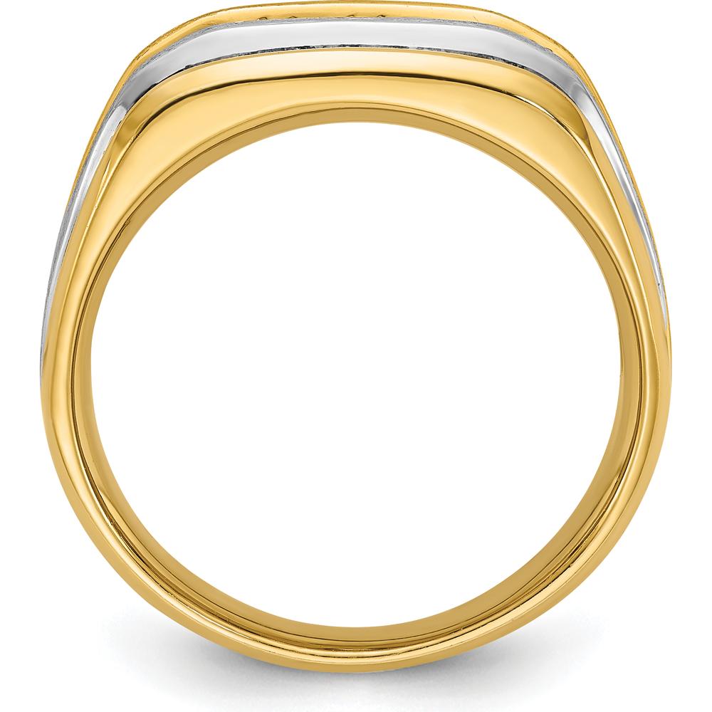 14K Two-Tone Men's Polished Satin and Grooved 5-Stone Diamond Ring - 1/2 Carat Total Diamond Weight by IBGoodman
