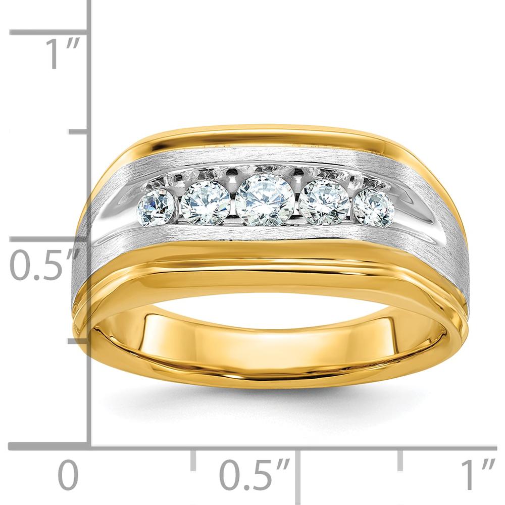 14K Two-Tone Men's Polished Satin and Grooved 5-Stone Diamond Ring - 1/2 Carat Total Diamond Weight by IBGoodman