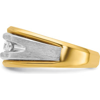 14K Two-Tone Men's Polished Satin and Grooved 5-Stone Diamond Ring - 1/2 Carat Total Diamond Weight by IBGoodman