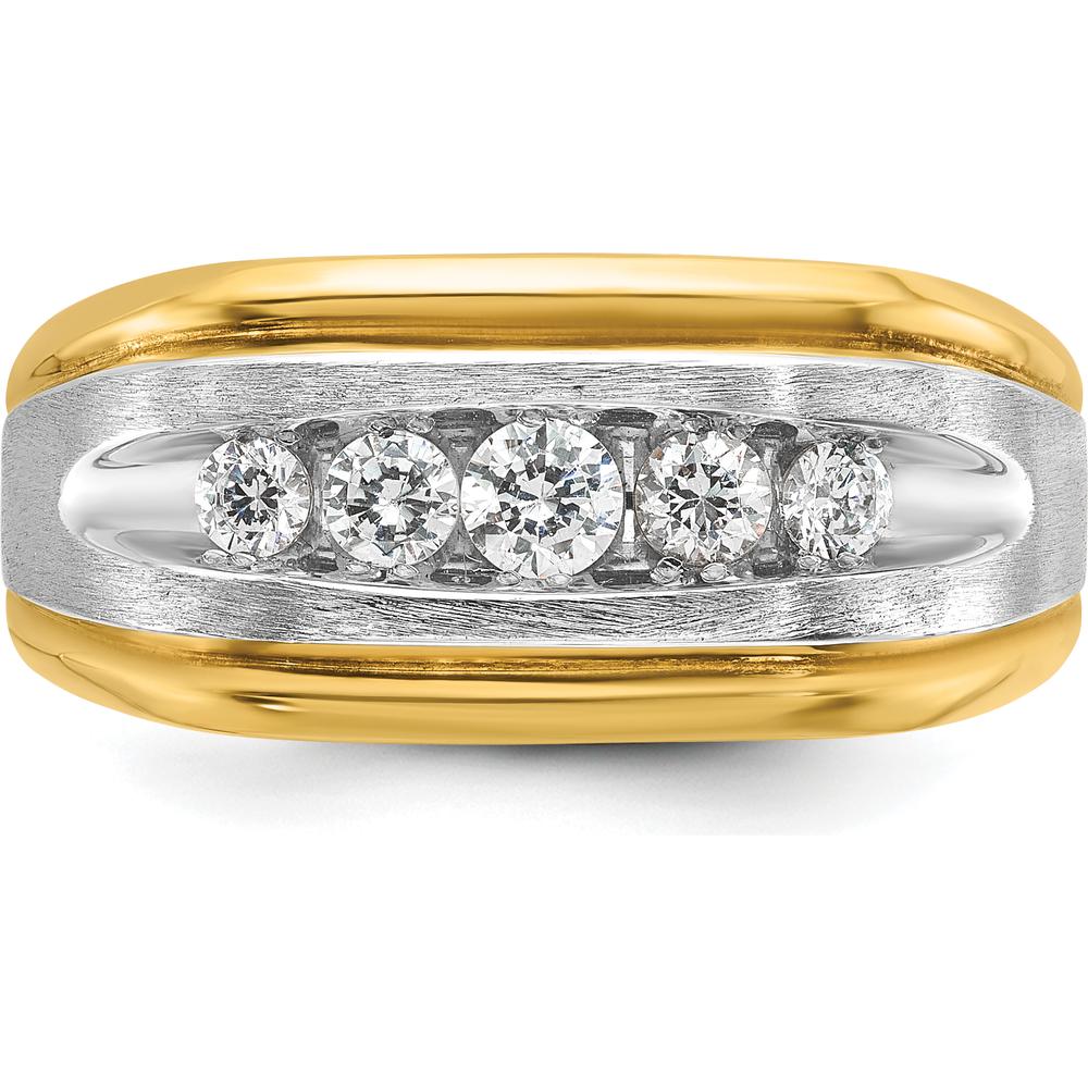 14K Two-Tone Men's Polished Satin and Grooved 5-Stone Diamond Ring - 1/2 Carat Total Diamond Weight by IBGoodman