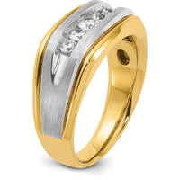 14K Two-Tone Men's Polished Satin and Grooved 5-Stone Diamond Ring - 1/2 Carat Total Diamond Weight by IBGoodman