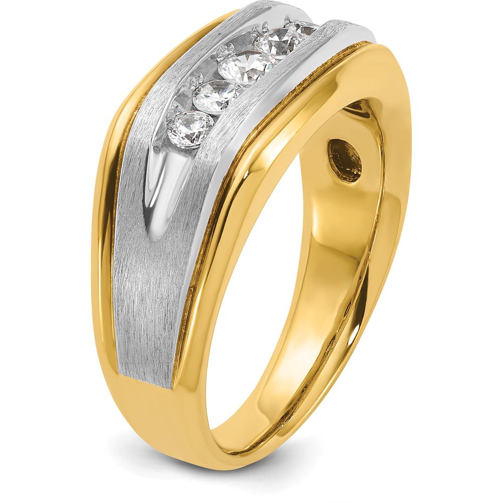 14K Two-Tone Men's Polished Satin and Grooved 5-Stone Diamond Ring - 1/2 Carat Total Diamond Weight by IBGoodman