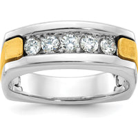 14K Two-Tone Men's Polished Satin and Grooved 5-Stone Diamond Ring - 1/2 Carats Total Diamond Weight by IBGoodman