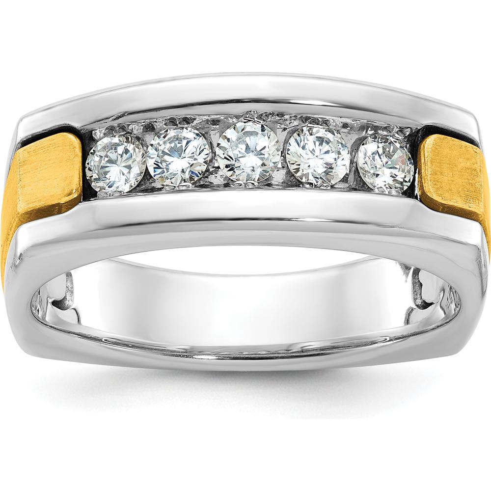 14K Two-Tone Men's Polished Satin and Grooved 5-Stone Diamond Ring - 1/2 Carats Total Diamond Weight by IBGoodman