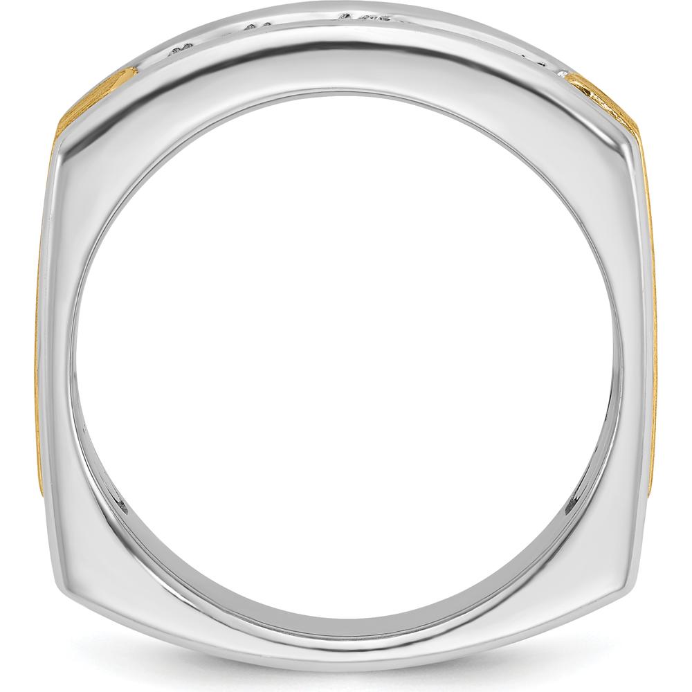 14K Two-Tone Men's Polished Satin and Grooved 5-Stone Diamond Ring - 1/2 Carats Total Diamond Weight by IBGoodman