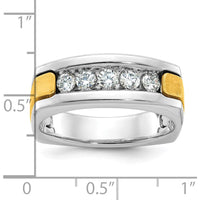 14K Two-Tone Men's Polished Satin and Grooved 5-Stone Diamond Ring - 1/2 Carats Total Diamond Weight by IBGoodman