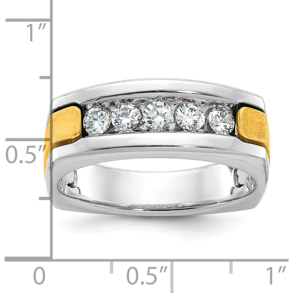 14K Two-Tone Men's Polished Satin and Grooved 5-Stone Diamond Ring - 1/2 Carats Total Diamond Weight by IBGoodman