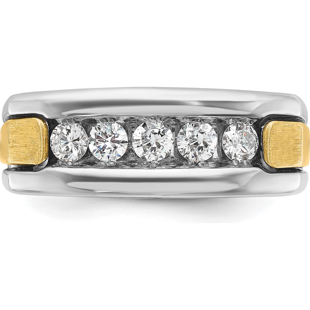 14K Two-Tone Men's Polished Satin and Grooved 5-Stone Diamond Ring - 1/2 Carats Total Diamond Weight by IBGoodman