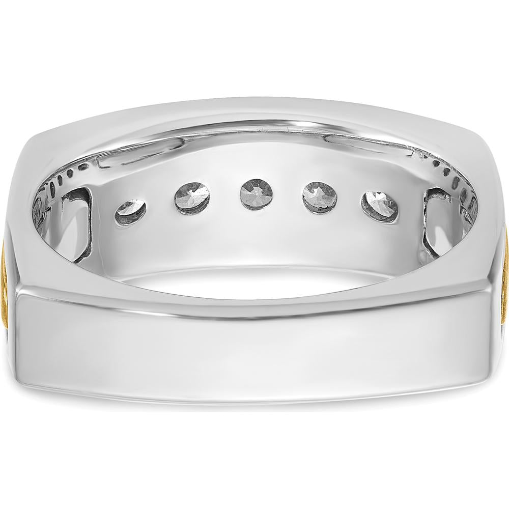 14K Two-Tone Men's Polished Satin and Grooved 5-Stone Diamond Ring - 1/2 Carats Total Diamond Weight by IBGoodman