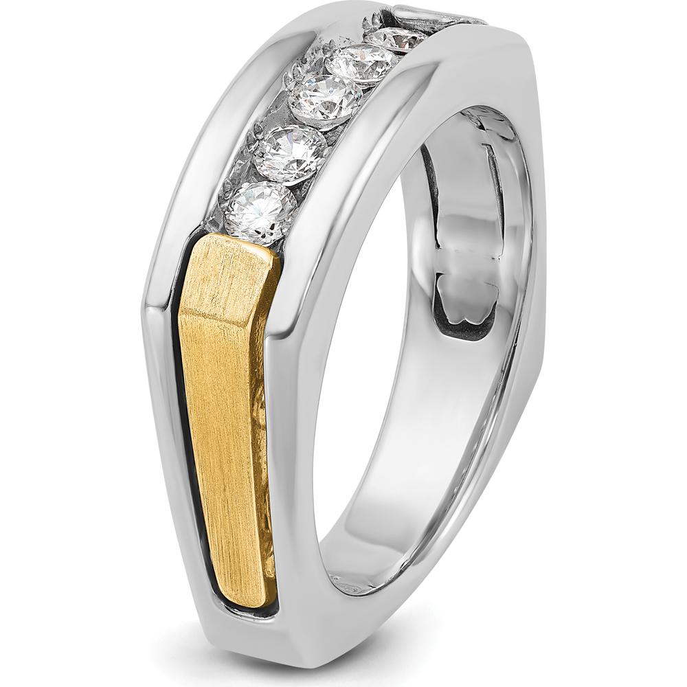 14K Two-Tone Men's Polished Satin and Grooved 5-Stone Diamond Ring - 1/2 Carats Total Diamond Weight by IBGoodman