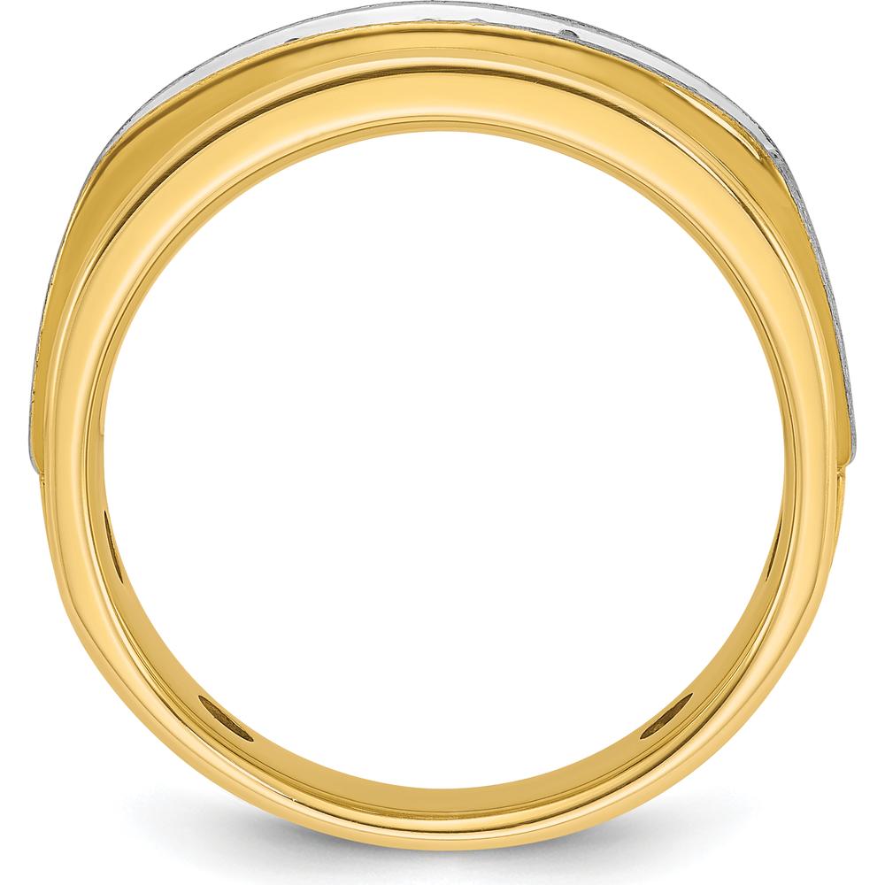 14K Two-Tone Men's Polished Satin and Grooved 5-Stone Diamond Ring - 1 Carat Total Diamond Weight by IBGoodman