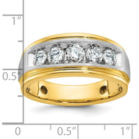 14K Two-Tone Men's Polished Satin and Grooved 5-Stone Diamond Ring - 1 Carat Total Diamond Weight by IBGoodman
