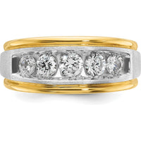 14K Two-Tone Men's Polished Satin and Grooved 5-Stone Diamond Ring - 1 Carat Total Diamond Weight by IBGoodman