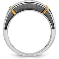 14K Two-Tone Men's Polished Satin and Grooved 5-Stone Diamond Ring Mounting by IBGoodman