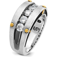 14K Two-Tone Men's Polished Satin and Grooved 5-Stone Diamond Ring Mounting by IBGoodman