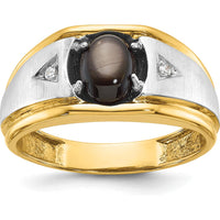 14K Two-Tone Men's Polished Satin and Grooved Black Star Sapphire and AA Quality Diamond Ring by IBGoodman