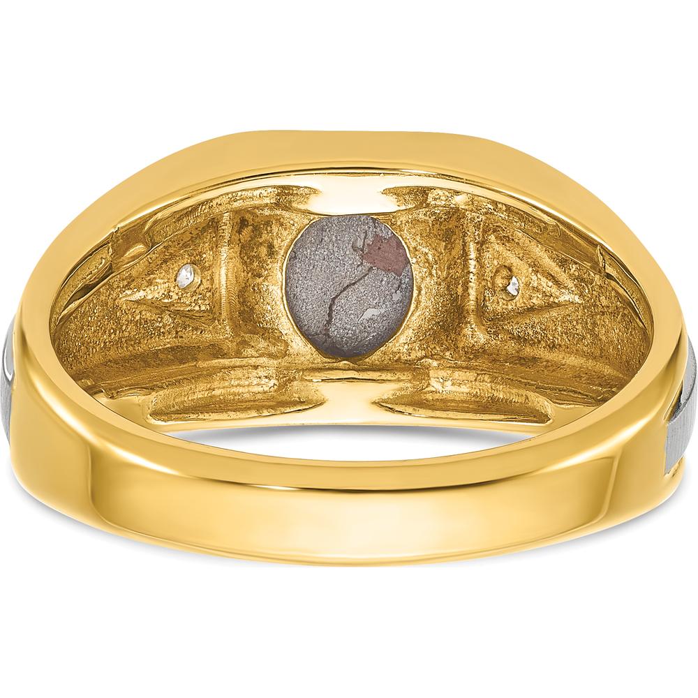 14K Two-Tone Men's Polished Satin and Grooved Black Star Sapphire and AA Quality Diamond Ring by IBGoodman