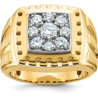 14K Two-Tone Men's Polished Satin and Grooved Cluster Ring with Diamond Accent by IBGoodman