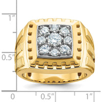 14K Two-Tone Men's Polished Satin and Grooved Cluster Ring with Diamond Accent by IBGoodman
