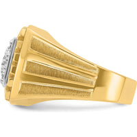 14K Two-Tone Men's Polished Satin and Grooved Cluster Ring with Diamond Accent by IBGoodman