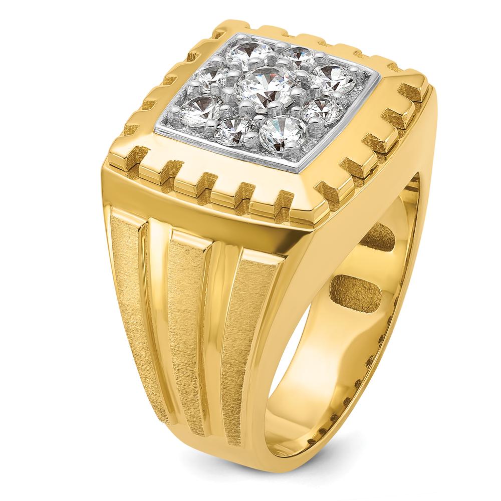 14K Two-Tone Men's Polished Satin and Grooved Cluster Ring with Diamond Accent by IBGoodman