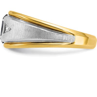 14K Two-Tone Men's Polished Satin and Grooved Lab Created Sapphire and AA Quality Diamond Ring - 0.03 Carats Total Diamond Weight by IBGoodman