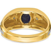 14K Two-Tone Men's Polished Satin and Grooved Lab Created Sapphire and AA Quality Diamond Ring - 0.03 Carats Total Diamond Weight by IBGoodman