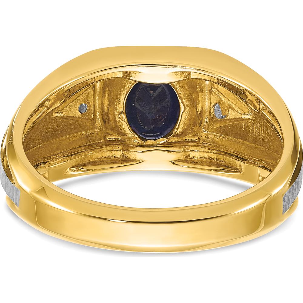 14K Two-Tone Men's Polished Satin and Grooved Lab Created Sapphire and AA Quality Diamond Ring - 0.03 Carats Total Diamond Weight by IBGoodman