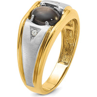 14K Two-Tone Men's Polished Satin and Grooved Sapphire and Diamond Ring Mounting by IBGoodman
