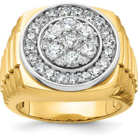 14K Two-Tone Men's Polished Satin and Ribbed Diamond Cluster Ring with 2 Carats of AA Quality Round Diamonds by IBGoodman