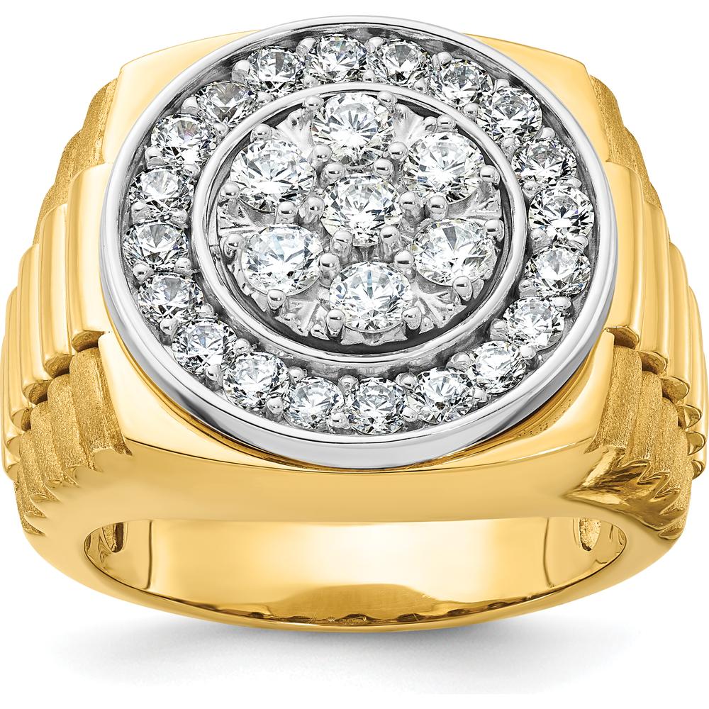 14K Two-Tone Men's Polished Satin and Ribbed Diamond Cluster Ring with 2 Carats of AA Quality Round Diamonds by IBGoodman