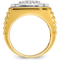 14K Two-Tone Men's Polished Satin and Ribbed Diamond Cluster Ring with 2 Carats of AA Quality Round Diamonds by IBGoodman