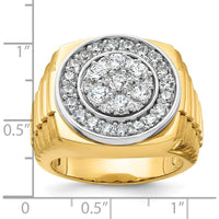 14K Two-Tone Men's Polished Satin and Ribbed Diamond Cluster Ring with 2 Carats of AA Quality Round Diamonds by IBGoodman