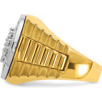 14K Two-Tone Men's Polished Satin and Ribbed Diamond Cluster Ring with 2 Carats of AA Quality Round Diamonds by IBGoodman
