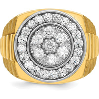 14K Two-Tone Men's Polished Satin and Ribbed Diamond Cluster Ring with 2 Carats of AA Quality Round Diamonds by IBGoodman