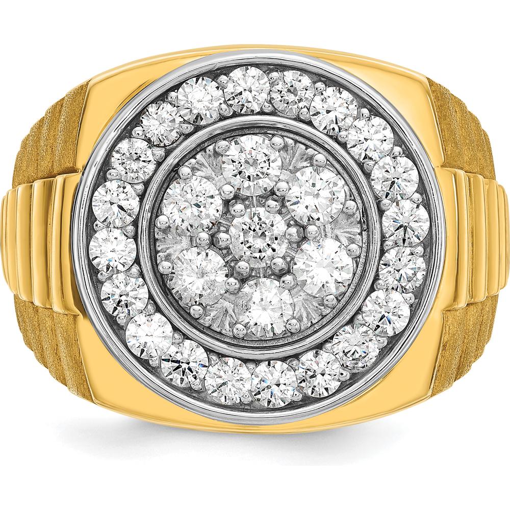 14K Two-Tone Men's Polished Satin and Ribbed Diamond Cluster Ring with 2 Carats of AA Quality Round Diamonds by IBGoodman