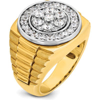 14K Two-Tone Men's Polished Satin and Ribbed Diamond Cluster Ring with 2 Carats of AA Quality Round Diamonds by IBGoodman