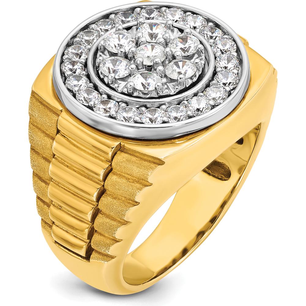 14K Two-Tone Men's Polished Satin and Ribbed Diamond Cluster Ring with 2 Carats of AA Quality Round Diamonds by IBGoodman