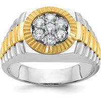 14K Two-Tone Men's Polished Satin and Textured Cluster Ring with Diamond Accent by IBGoodman