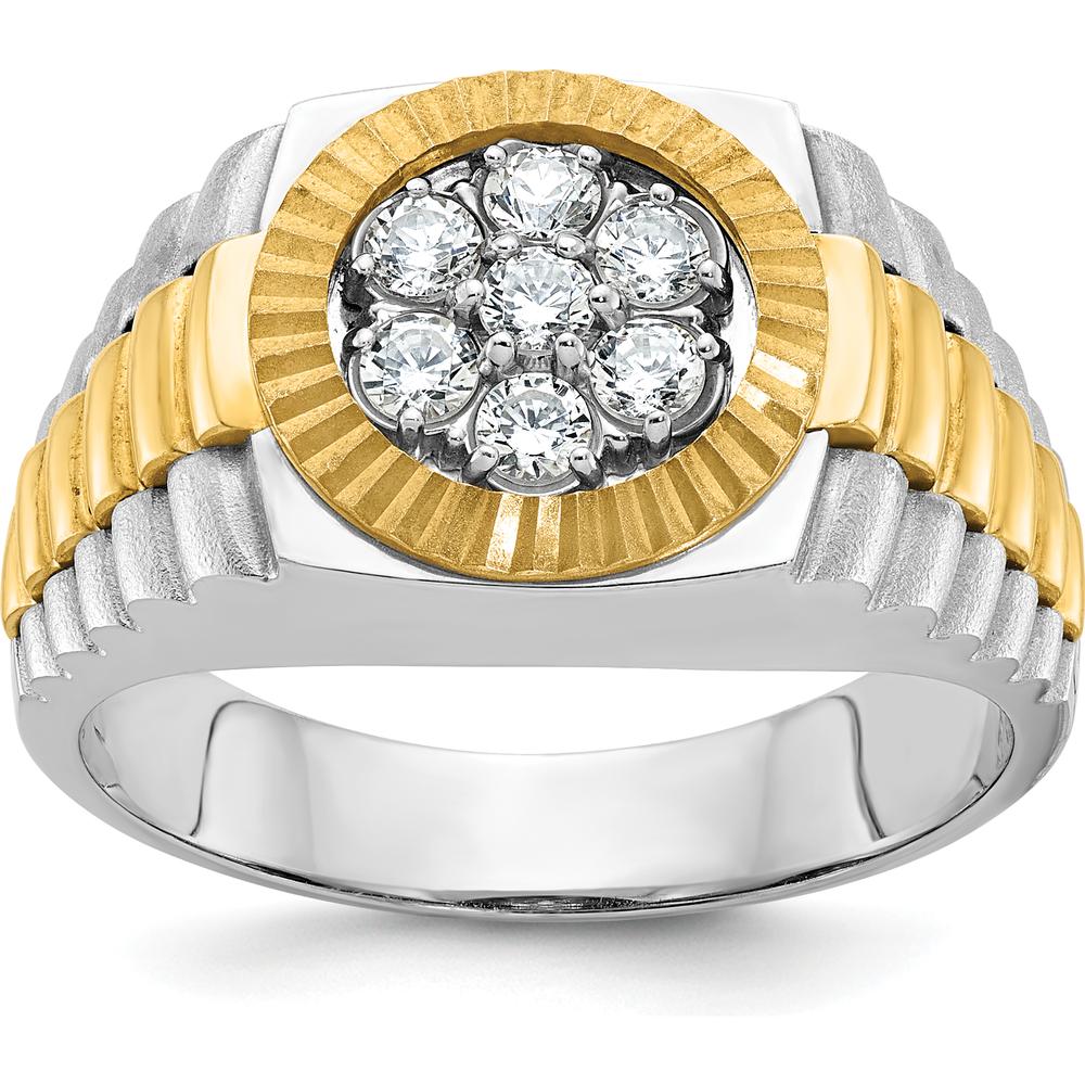 14K Two-Tone Men's Polished Satin and Textured Cluster Ring with Diamond Accent by IBGoodman