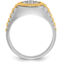 14K Two-Tone Men's Polished Satin and Textured Cluster Ring with Diamond Accent by IBGoodman