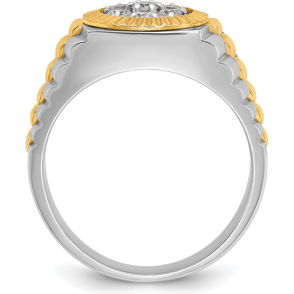 14K Two-Tone Men's Polished Satin and Textured Cluster Ring with Diamond Accent by IBGoodman
