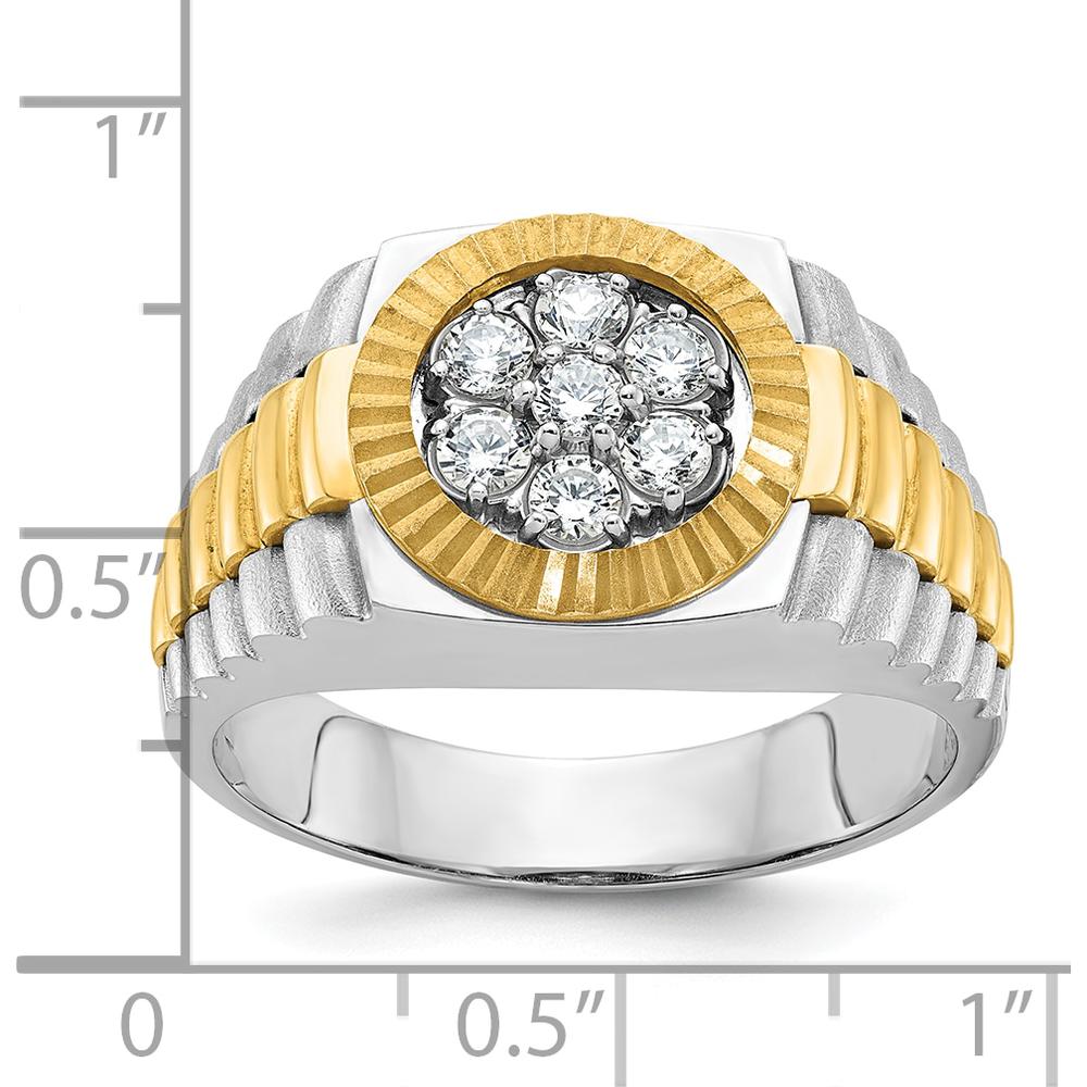 14K Two-Tone Men's Polished Satin and Textured Cluster Ring with Diamond Accent by IBGoodman