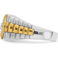 14K Two-Tone Men's Polished Satin and Textured Cluster Ring with Diamond Accent by IBGoodman