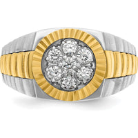 14K Two-Tone Men's Polished Satin and Textured Cluster Ring with Diamond Accent by IBGoodman
