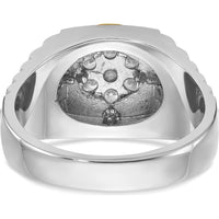 14K Two-Tone Men's Polished Satin and Textured Cluster Ring with Diamond Accent by IBGoodman
