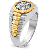 14K Two-Tone Men's Polished Satin and Textured Cluster Ring with Diamond Accent by IBGoodman