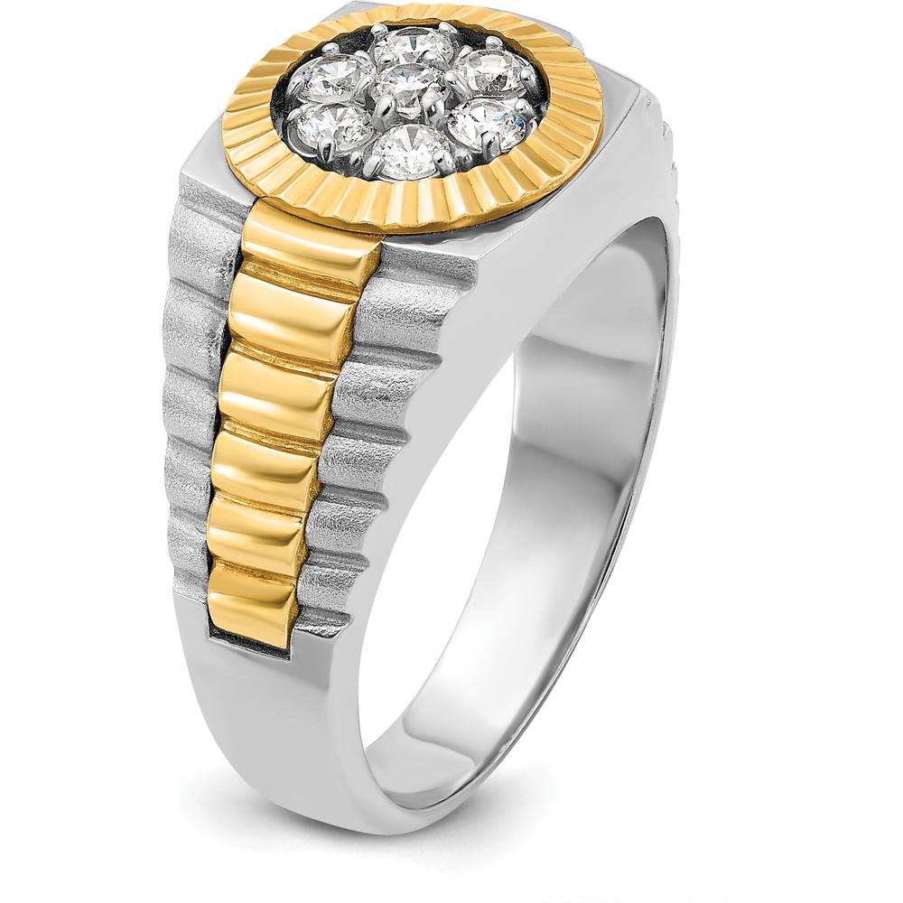 14K Two-Tone Men's Polished Satin and Textured Cluster Ring with Diamond Accent by IBGoodman