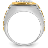 14K Two-Tone Men's Polished Satin and Textured Diamond Ring with 1 Carat Total Weight - 7 Round Diamonds by IBGoodman